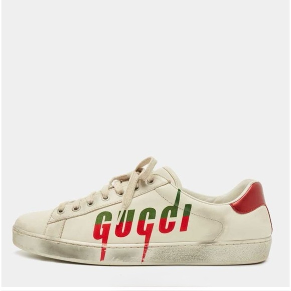 Gucci Aces Blade Print Low Off White Distressed Sneakers Size 6.5 - Picture 2 of 12